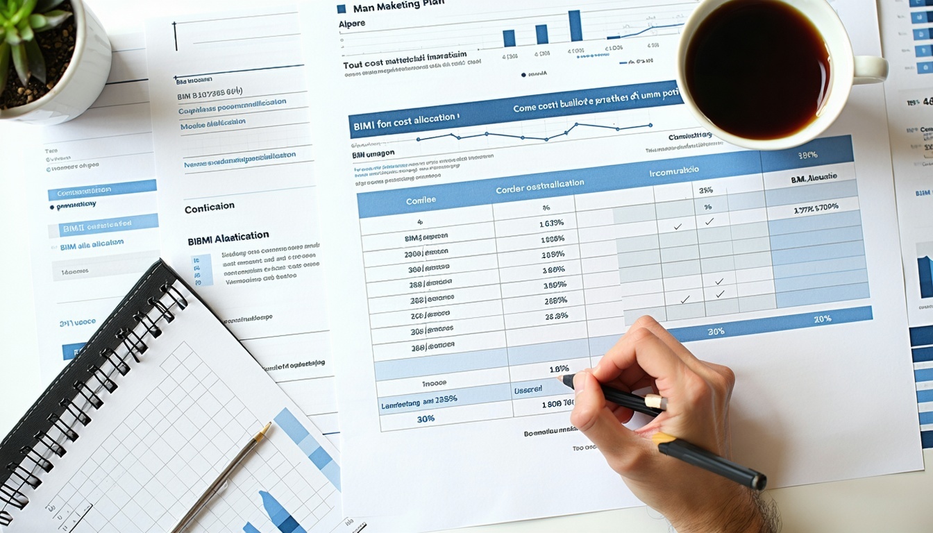 Un plan de marketing pe masă cu alocarea costurilor BIMI-1