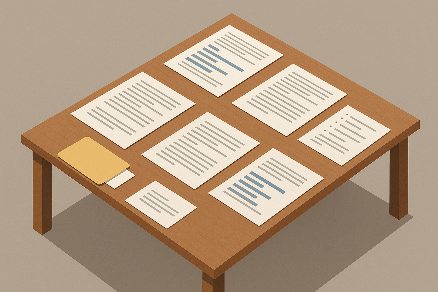 o masă cu documentație pe ea